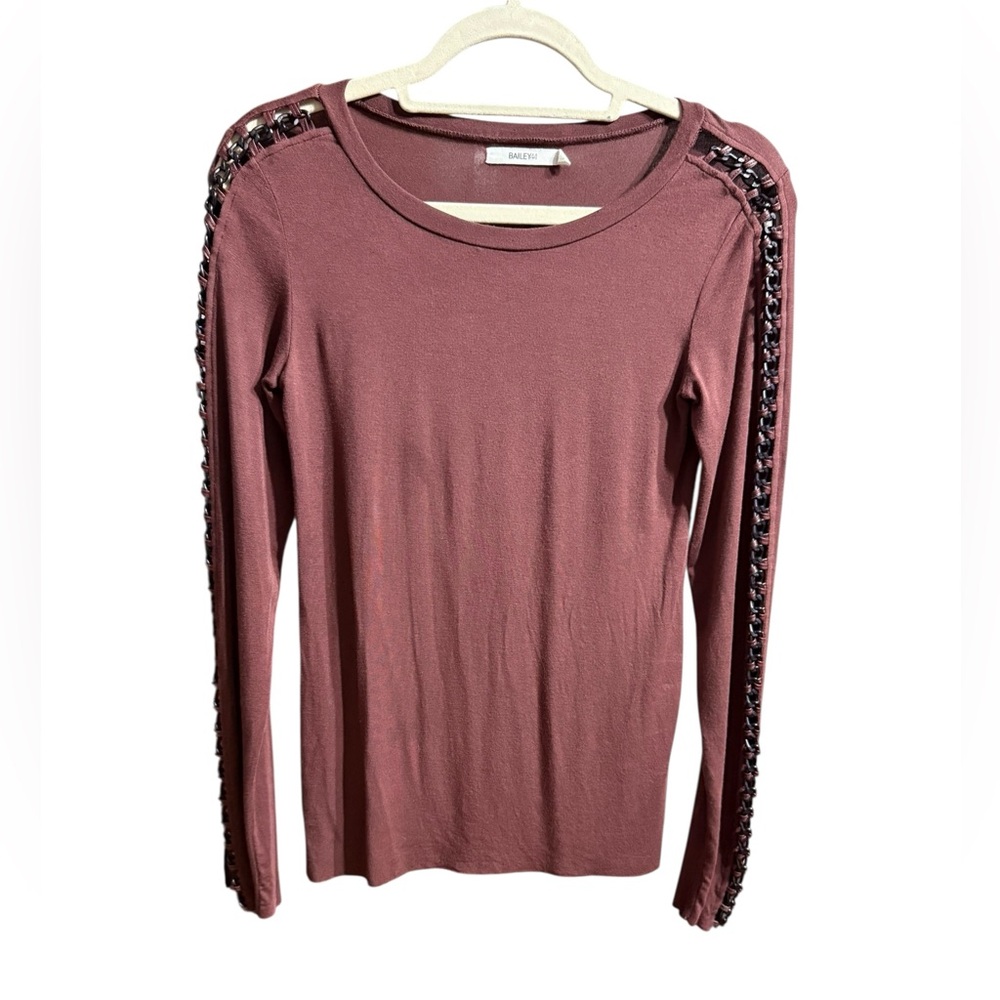 Bailey 44 Burgundy Dress with Black Chain Trim on Arm Sz S *flawed*